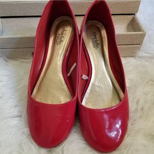 Charlotte Russe Red Flats 8 7.5 shiny plain basic